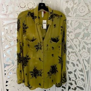 Anthropologie Size Medium Chartreuse Button Down Blouse